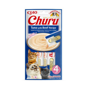 CHURU Receta de Atún con Ternera (4x14 gr) - Snack Cremoso para Gatos Adultos