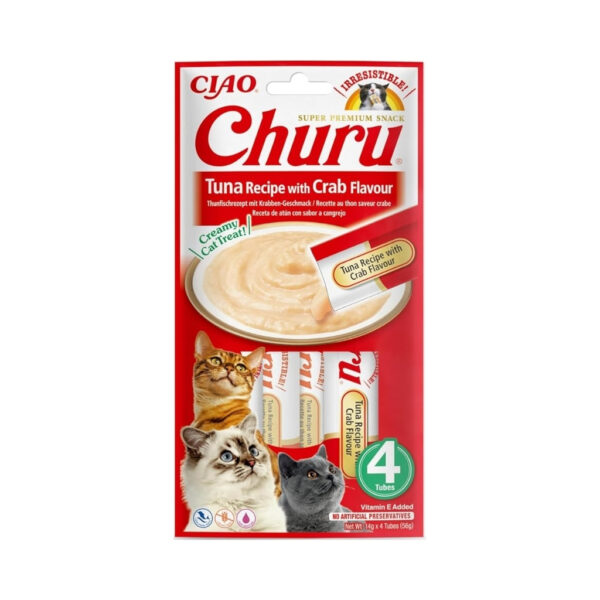 CHURU Receta de Atún con Cangrejo (4x14 gr) - Snack Cremoso para Gatos Adultos