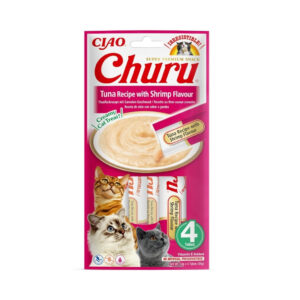 CHURU Receta de Atún con Gambas (4x14 gr) - Snack Cremoso para Gatos Adultos
