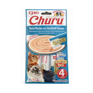 CHURU Receta de Atún con Sabor a Marisco (4x14 gr) - Snack Cremoso para Gatos Adultos