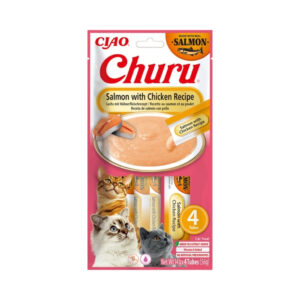 CHURU Receta de Salmón con Pollo (4x14 gr) - Snack Cremoso para Gatos Adultos Elaborado con Salmón Real