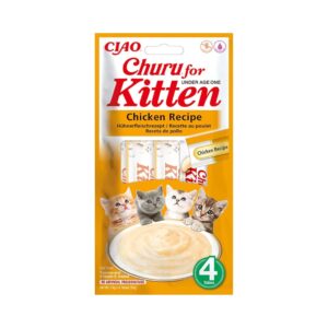 CHURU Kitten Receta de Pollo (4x14 gr) - Alimento Complementario en Snack Cremoso para Gatitos menores de 1 Año