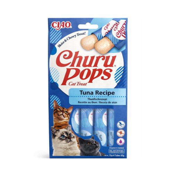 CHURU Pops Receta de Atún (4x15 gr) - Alimento Complementario en Snack Cremoso y Masticable para Gatos Adultos