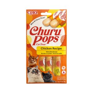 CHURU Pops Receta de Pollo (4x15 gr) - Alimento Complementario en Snack Cremoso y Masticable para Gatos Adultos