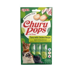 CHURU Pops Receta de Atún con Pollo (4x15 gr) - Alimento Complementario en Snack Cremoso y Masticable para Gatos Adultos