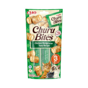 CHURU Bites Receta de Pollo con Atún (3x10 gr) - Alimento Complementario en Snack Cremoso Doble Textura para Gatos Adultos