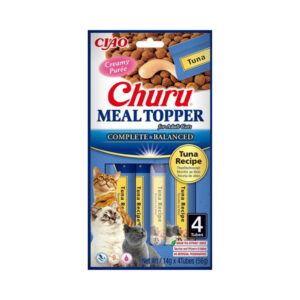 CHURU Meal Topper Receta de Atún (4x14 gr) - Alimento Completo y Complementario en Snack Cremoso para Gatos Adultos (Complete & Balanced)