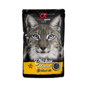ALPHA SPIRIT Wet Mousse Sterilised (85 gr) - Alimento Húmedo Completo para Gatos Esterilizados sin Cereales y Monoproteico (Pollo o Salmón)