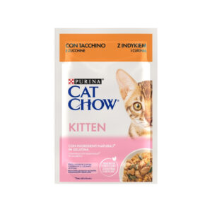 CAT CHOW Kitten Húmedo Pavo y Calabacín (85 gr) - Alimento Húmedo Completo para Gatitos de Trocitos en Gelatina
