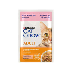 CAT CHOW Adult Salmón y Judías Verdes (85 gr) - Alimento Húmedo Completo para Gatos Adultos de Trocitos en Gelatina