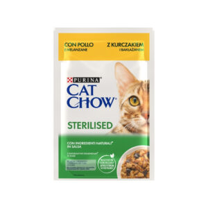 CAT CHOW Sterilised con Pollo y Berenjena en Salsa (85 gr) - Alimento Húmedo Completo para Gatos Adultos Esterilizados de Trozos en Salsa