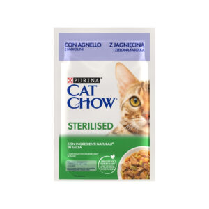 CAT CHOW Sterilised con Cordero y Judías Verdes en Salsa (85 gr) - Alimento Húmedo Completo para Gatos Adultos Esterilizados de Trozos en Salsa