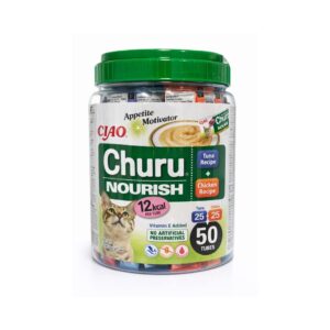 CHURU Nourish Atún y Pollo (50x14 gr) - Snack Cremoso Bajo en Calorías para Gatos Adultos, con Atún y Pollo, Sin Cereales, con Taurina y Vitamina E