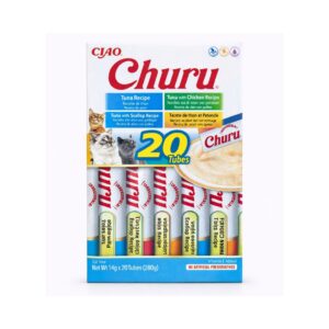CHURU Variedad de Atún (20x14 gr) - Snack Cremoso Húmedo Complementario para Gatos (Atún, Atún con Pollo, Atún con Vieira y Atún con Queso)