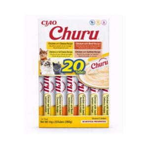 CHURU Variedad de Pollo (20x14 gr) - Snack Cremoso Húmedo Complementario para Gatos (Pollo con Queso, Pollo con Ternera, Pollo con Queso y Ternera, Pollo con Salmón)