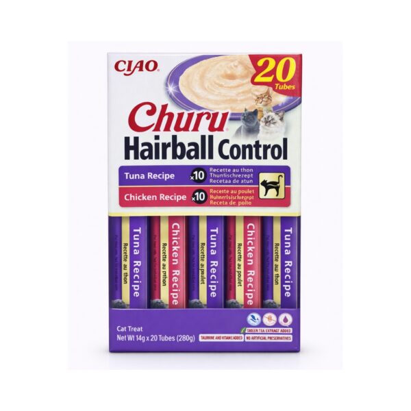 CHURU Skin & Coat Variedad de Atún y Pollo (20x14 gr) - Snack Cremoso para Gatos para el Cuidado de la Piel y el Pelaje (Atún y Pollo)