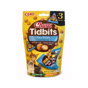 CHURU Tidbits (3x12 gr) - Snack Crujiente con Interior Cremoso para Gatos (Pollo, Pollo con sabor Dashi, Atún, Atún y Salmón)