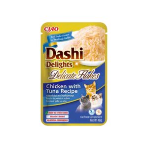 DASHI DELIGHTS Delicate Flakes Pollo con Atún (40 gr) - Alimento Húmedo Complementario en Tiras finas en Caldo para Gatos