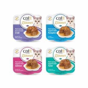 CATIT Cuisine Dinner Doble Capa (75 gr) - Alimento Húmedo Completo Sin Cereales para Gatos con Pescado en Salsa (Atún, Salmón, Calabaza, Cangrejo)