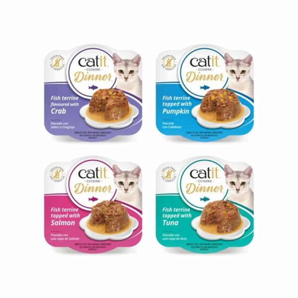 CATIT Cuisine Dinner Doble Capa (75 gr) - Alimento Húmedo Completo Sin Cereales para Gatos con Pescado en Salsa (Atún, Salmón, Calabaza, Cangrejo)