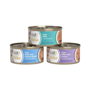 CATIT Cuisine Fillet (75 gr) - Alimento Húmedo Completo Sin Cereales para Gatos con Atún Desmenuzado en Caldo (Atún, Atún con Gambas ó Atún con Pollo)