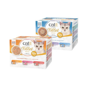 CATIT Cuisine Fillet Pack Variado (12x75 gr) - Alimento Húmedo Completo Sin Cereales para Gatos con Pollo o Atún Desmenuzado en Caldo (Variedad de Pollo ó Variedad de Atún)