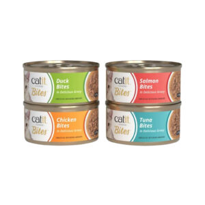 CATIT Cuisine Bites (75 gr) - Alimento Húmedo Completo Sin Cereales para Gatos con Trocitos en Salsa (Pollo, Pato, Atún ó Salmón)
