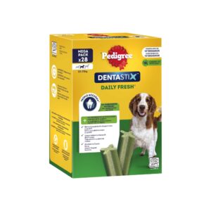 PEDIGREE Dentastix Daily Fresh (28 Unidades) - Snack Dental para Perros Medianos (10-25 kg) (Extracto de Té Verde y Eucalipto)