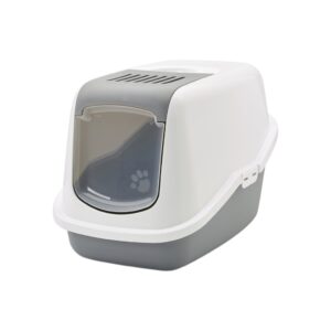 SAVIC Nestor Gris y Blanco (56x39x38,5 cm) - Arenero Cerrado para Gatos con Puerta Frontal Abatible