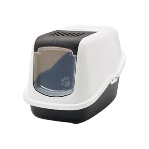 SAVIC Nestor Negro y Blanco (56x39x38,5 cm) - Arenero Cerrado para Gatos con Puerta Frontal Abatible