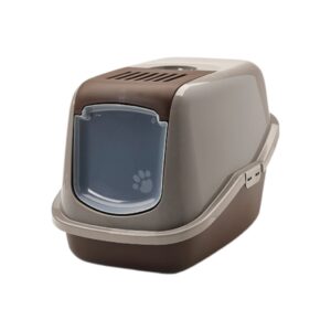 SAVIC Nestor Gris Cálido y Marrón Chocolate (56x39x38,5 cm) - Arenero Cerrado para Gatos con Puerta Frontal Abatible