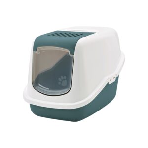 SAVIC Nestor Verde Nórdico y Blanco (56x39x38,5 cm) - Arenero Cerrado para Gatos con Puerta Frontal Abatible