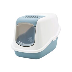 SAVIC Nestor Piedra Azul y Blanco (56x39x38,5 cm) - Arenero Cerrado para Gatos con Puerta Frontal Abatible