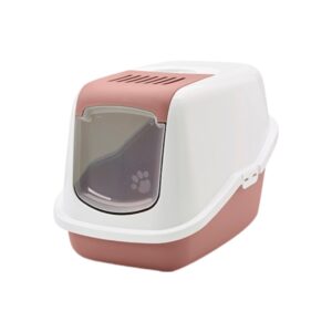 SAVIC Nestor Rosa y Blanco (56x39x38,5 cm) - Arenero Cerrado para Gatos con Puerta Frontal Abatible