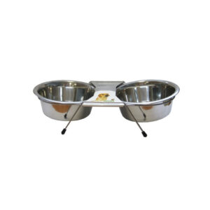 WUAPU Comedero Doble Inoxidable con Soporte Bajo y 2 Bowls de Acero para Perros