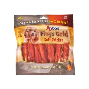 ANTOS Flags Gold Soft Chicken (400 gr) - Snack Natural para Perros con Pollo y Piel Bovina, Sin Gluten, Sin Granos y Bajo en Grasa (Todas las Edades)