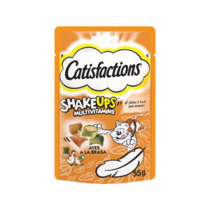 CATISFACTIONS Shake Ups Multivitamins (55 gr) - Snack Premios para Gatos Doble Textura con Multivitaminas Solo 2 kcal por Snack (Aves a la Brasa ó Fiesta del Mar)