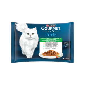 GOURMET Perle (4x85 gr) Finas Láminas en Salsa con Verduras - Alimento Húmedo Completo para Gatos Adultos (Conejo, Ternera, Pollo, Cordero)