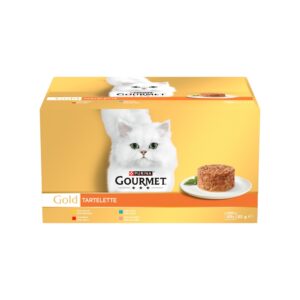 GOURMET Gold Tartelette (48x85 gr) - Alimento Húmedo Completo para Gatos Adultos (Pollo, Buey, Atún y Salmón)