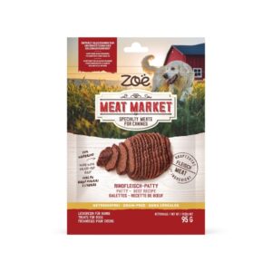 ZOË Meat Market Patty (95 gr) Vacuno - Snack Natural para Perros con Carne de Res Alimentada con Pasto Sin Cereales y con Glucosamina