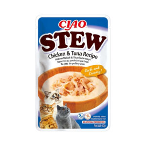 CIAO Stew (40 gr) - Estofado Cremoso Complementario para Gatos Sin Cereales Sin Conservantes y Sin Colorantes (Pollo, Pollo y Atún, Pollo con Salmón, Pollo con Vieira)