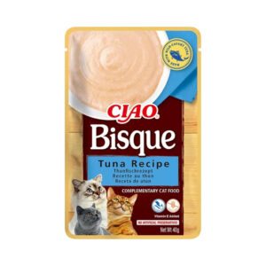 CIAO Bisque (40 gr) - Puré Cremoso Complementario para Gatos Sin Cereales Sin Conservantes con Vitamina E (Atún, Atún con Salmón, Pollo ó Pollo con Ternera)