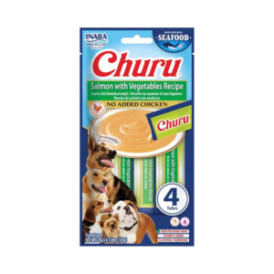 CHURU Seafood Perros Receta de Salmón con Verduras (4x14 gr) - Snack Cremoso Húmedo Complementario para Perros sin Pollo