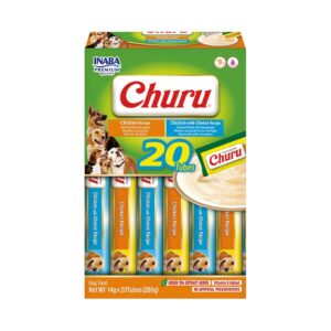 CHURU Perros Multipack Caja Variedad de Pollo (20x14 gr) - Snack Cremoso Húmedo Complementario para Perros (Pollo y Pollo con Queso)