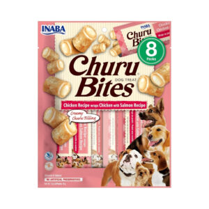 CHURU Bites Perros Receta de Pollo con Salmón (8x12 gr) - Snack Cremoso Húmedo Complementario para Perros