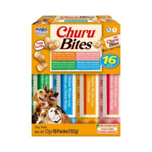 CHURU Bites Perros Multipack Variedad de Pollo (16x12 gr) - Snack Cremoso Húmedo Complementario para Perros (Pollo, Pollo con Salmón, Pollo con Atún y Pollo con Queso)