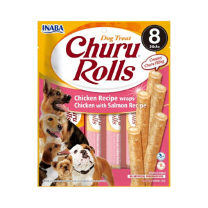 CHURU Rolls Perros Receta de Pollo con Salmón (8x12 gr) - Snack Cremoso Húmedo Complementario para Perros