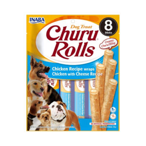 CHURU Rolls Perros Receta de Pollo con Queso (8x12 gr) - Snack Cremoso Húmedo Complementario para Perros