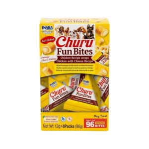 CHURU Fun Bites Perros Variedad Pollo (8x12 gr) - Snack Cremoso Húmedo Doble Textura para Perros (Pollo y Pollo con Queso)