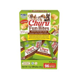 CHURU Fun Bites Perros Variedad Pollo (8x12 gr) - Snack Cremoso Húmedo Doble Textura para Perros (Pollo y Pollo con Calabaza)